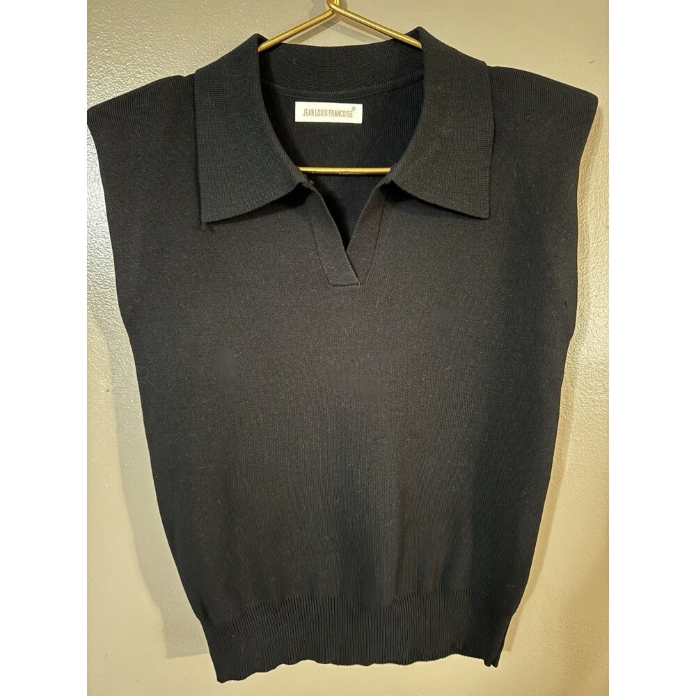 Jean Louis Francoise T.U. Cap Sweater Black Collar, V-Neck Like Medium